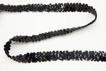 Elastisches Paillettenband, 20mm, schwarz, 0,5 m